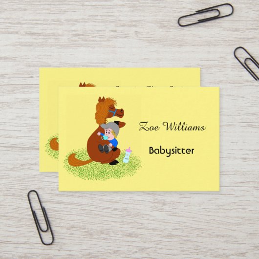 Carte De Visite Drôle et mignon poney avec bébé - Babysitter (Devant/Arrière en situation)