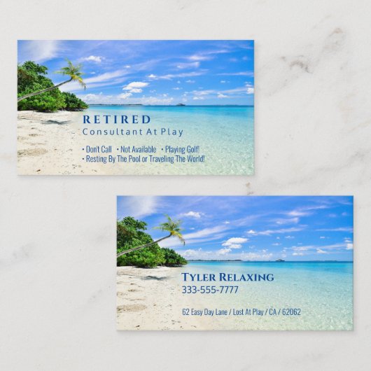 Carte De Visite Drôle Retraité, Plage/Palms do-it-yourself Occupat (Devant / Derrière)
