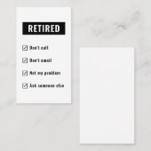 Carte De Visite Drôle sac retraite Humour Retraité Pas mon problèm (Devant / Derrière)