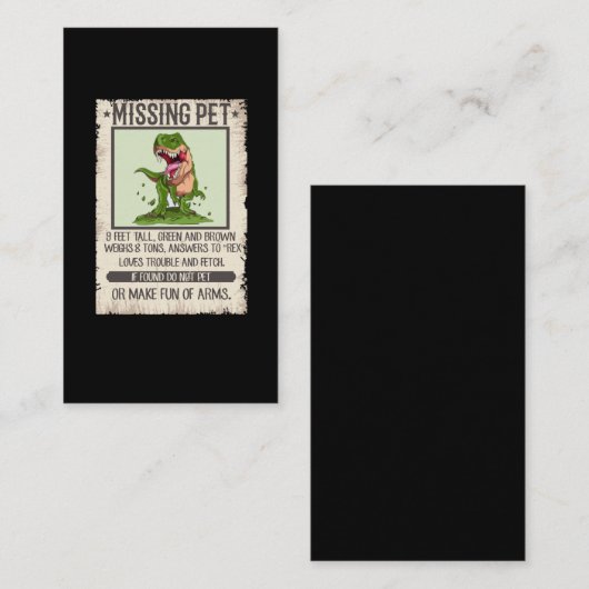 Carte De Visite Drôle T-Rex Dino Pet Dinosaur Plaisanter (Devant / Derrière)
