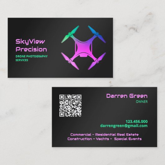 Carte De Visite drone aérien UAV QR (Devant / Derrière)