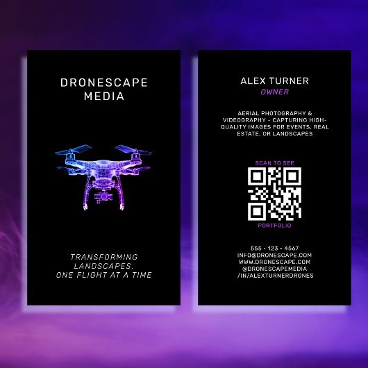 Carte De Visite Drone Pilot UAV Photographie QR Code moderne noir