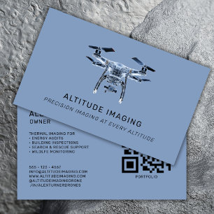 Carte De Visite Drone UAV Pilot Photographie QR Code moderne bleu