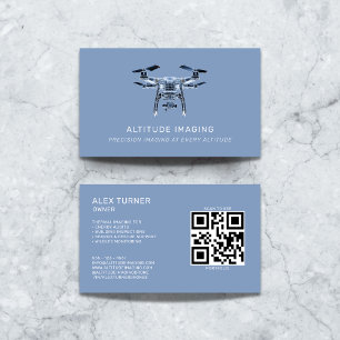 Carte De Visite Drone UAV Pilot Photographie QR Code moderne bleu