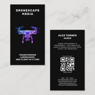 Carte De Visite Drone UAV Pilot Photographie QR Code moderne noir
