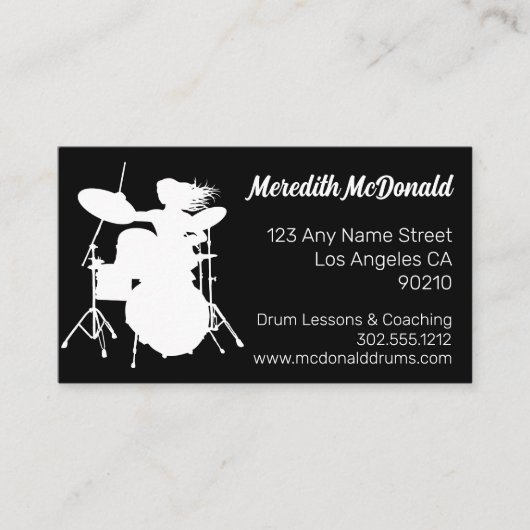 Carte De Visite Drummer Musician Drum Kit Music Teacher Drumming B (Devant)