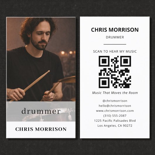 Carte De Visite Drummer Musician QR Code Photo
