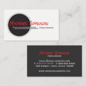 Carte De Visite Drums Drummer Percussion minima Black Music Cool (Devant / Derrière)