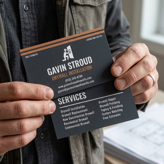 Carte De Visite Drywall Installation Modern Charcoal & Copper