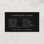 Carte De Visite Drywall Sheetrock Finishing Company (Dos)