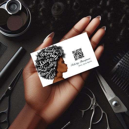 Carte de visite du code QR de Coiffeur afro-améric