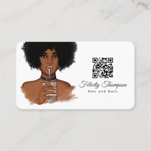 Carte de visite du code QR de Coiffeur afro-améric (Devant)