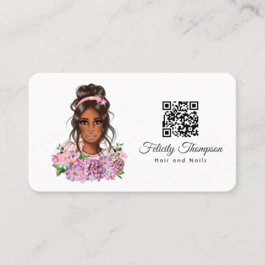 Carte de visite du code QR de Coiffeur afro-améric (Devant)