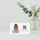 Carte de visite du code QR de Coiffeur afro-améric (Debout devant)