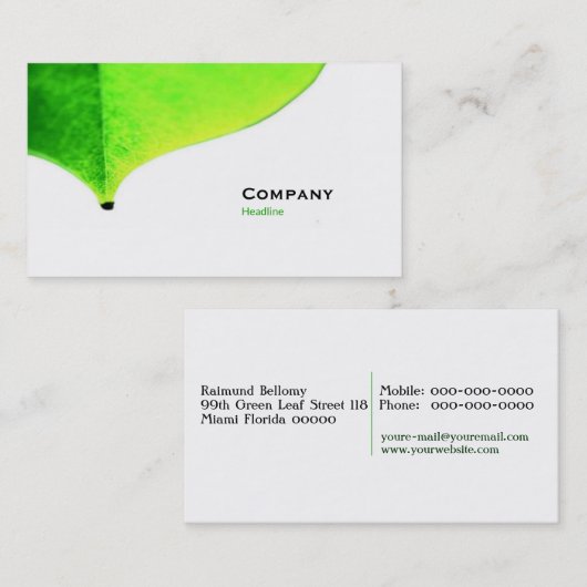 Carte de visite du congé vert (Devant / Derrière)