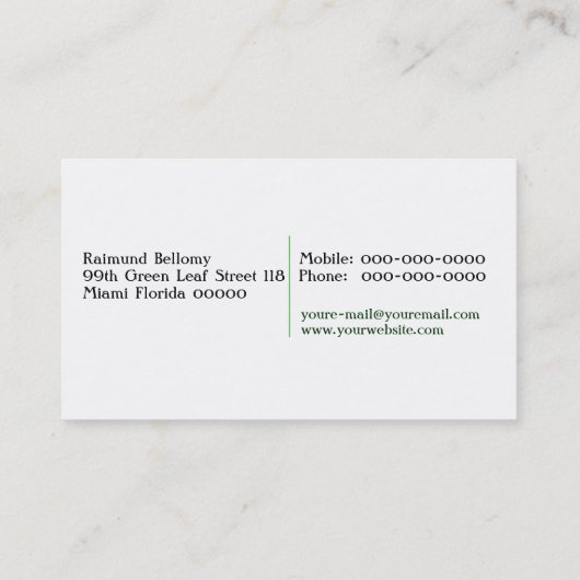 Carte de visite du congé vert (Dos)