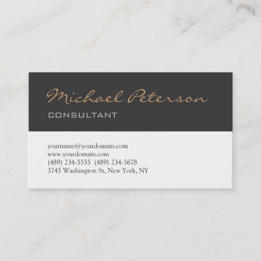 Carte de visite du consultant en script blanc gris (Devant)