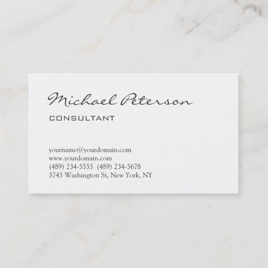 Carte de visite du consultant en script gris blanc (Devant)