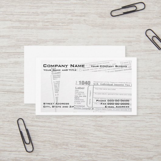 Carte de visite du formulaire fiscal fédéral prépa (Devant/Arrière en situation)