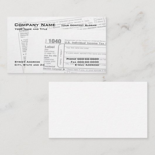 Carte de visite du formulaire fiscal fédéral prépa (Devant / Derrière)