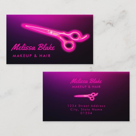 carte de visite du logo ciseaux rose néon (Devant / Derrière)