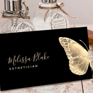 carte de visite du logo de papillon en faux or
