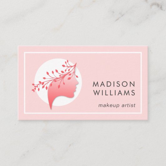 Carte de visite du logo féminin rose et corail (Devant)