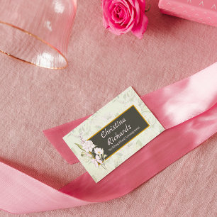 Carte de visite du logo floral vert rose blanche m