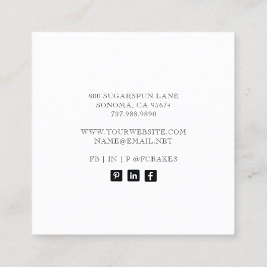 Carte de visite du logo rose Baker (Dos)