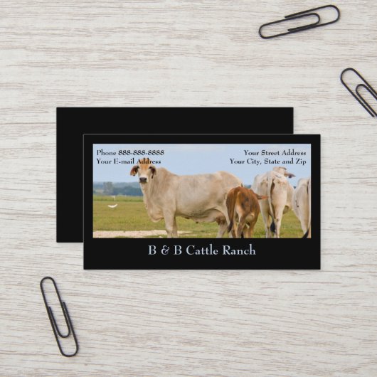 Carte de visite du ranch de la ferme des bovins (Devant/Arrière en situation)