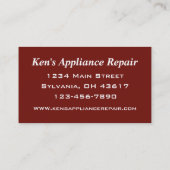 Carte de visite du réparateur d'appareils (Dos)