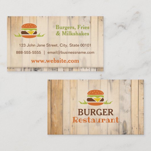 Carte de visite du restaurant Burger (Devant / Derrière)
