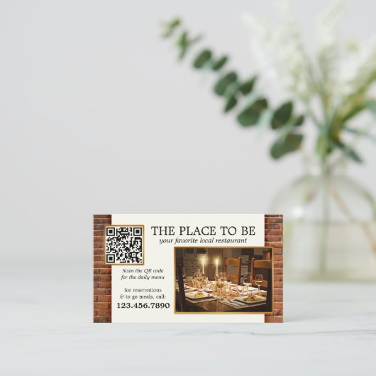 Carte de visite du restaurant photo QR Code (Debout devant)
