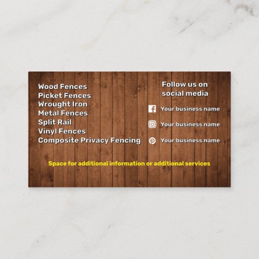 Carte de visite du service de clôture (Dos)