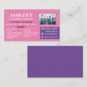 Carte de visite du service de nettoyage rose et vi (Devant / Derrière)