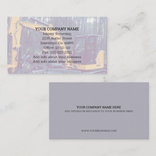 Carte de visite du service d'excavation (Devant / Derrière)