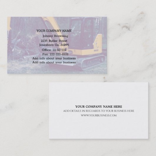 Carte de visite du service d'excavation (Devant / Derrière)