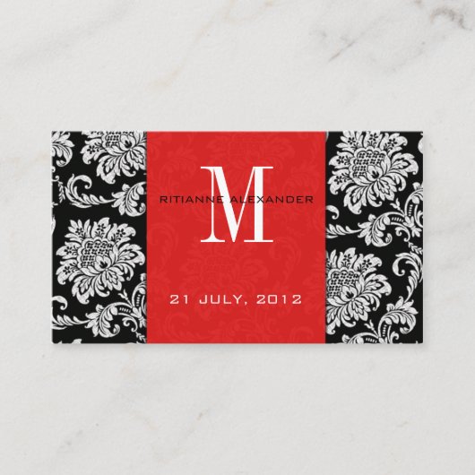 Carte de visite du site Web Red Mariage damassé (Devant)
