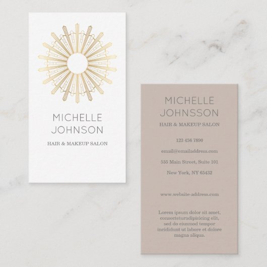 Carte de visite du soleil d'art déco (Devant / Derrière)