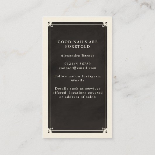 Carte de visite du technicien de l'ongle du Tarot (Dos)