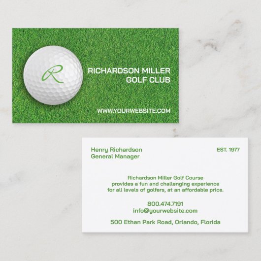 Carte de visite du terrain de golf (Devant / Derrière)