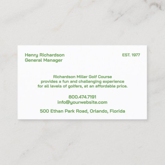 Carte de visite du terrain de golf (Dos)