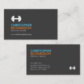 Carte De Visite Dumbbell Logo Fitness Personal Trainer Orange/Blue (Devant / Derrière)