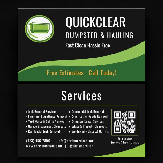 Carte De Visite Dumpster and Hauling Professional QR Code
