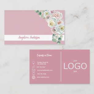 Carte De Visite Duo Blush Bloom Floral aquarelle Société Logo