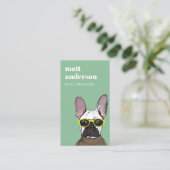 Carte De Visite Dusky Green Retro Blue Français Bulldog Trainer (Debout devant)