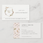 Carte De Visite Dusky rose Fleur sauvage Monogram Crest Nomination (Devant / Derrière)