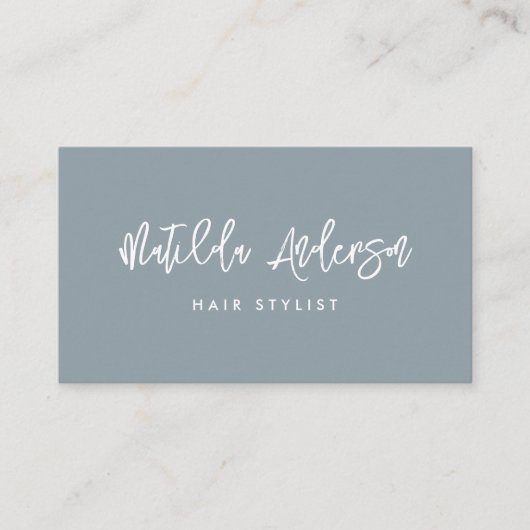 Carte De Visite Dusty bleu moderne script minimal QR CODE (Devant)