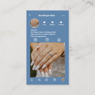 Carte De Visite Dusty bleu ongle artiste Instagram Grid QR Code