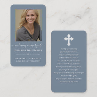 Carte De Visite Dusty Blue Minimalist Memorial Photo Card